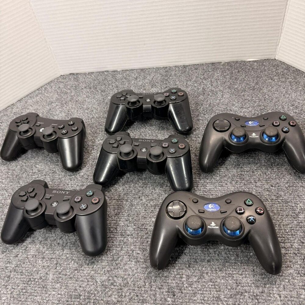 Sony PlayStation 3 PS3 Wireless Controllers Lot 6 Black Gamepad Logitech